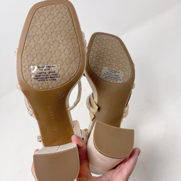 New Kelly & Katie 7.5 Light Peach Microsuede Cadene Sandal Heel Rhinestone Block - Picture 12 of 13